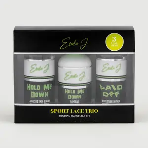 Ericka J Products, Sport Lace Trio Kit, Skin Guard + Strong Hold Wig Adhesive + Adhesive Remover Set with Free Spatula, Waterproof Sweat Resistant Lace System for Active Use, 3 Piece Kit with Spatula, 2.1 fl oz / 60g Each Glue Protector For Quick Weave