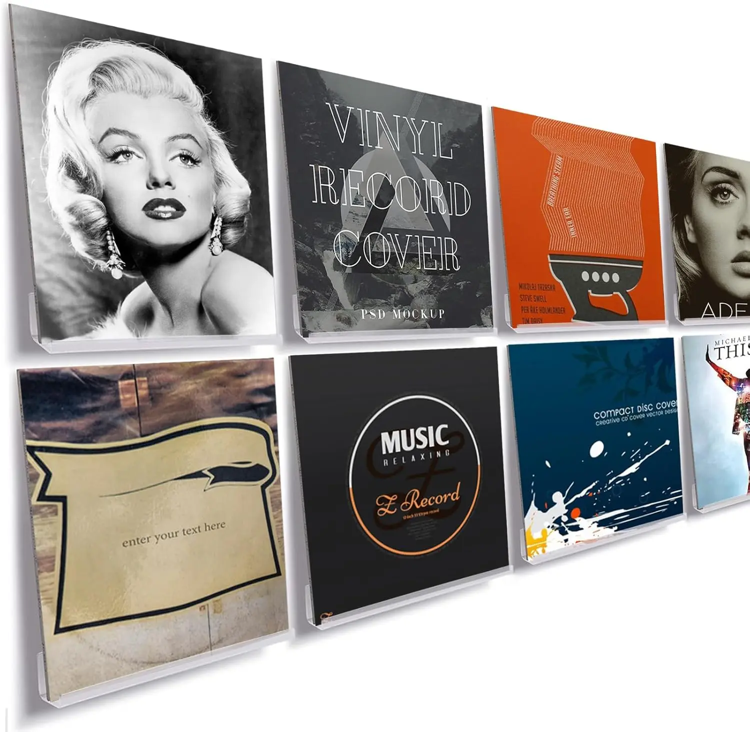 8 Pack 12'' Clear  Record Display Shelf - Wall Mount and Display Your Favorite LP Records in Style