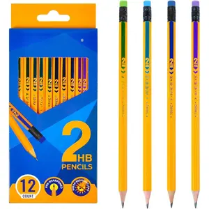 Pre-Sharpened Pencils #2 -Cased Number 2 Pencils with Erasers Yellow Pencil for School, Writing, 12 Count