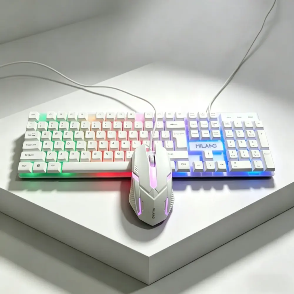 Wired gaming keyboard and mouse set, 104 key RGB backlit keyboard, ergonomic gaming mouse, plug and play USB keyboard and mouse set, suitable for computer, laptop, desktop, player and office use