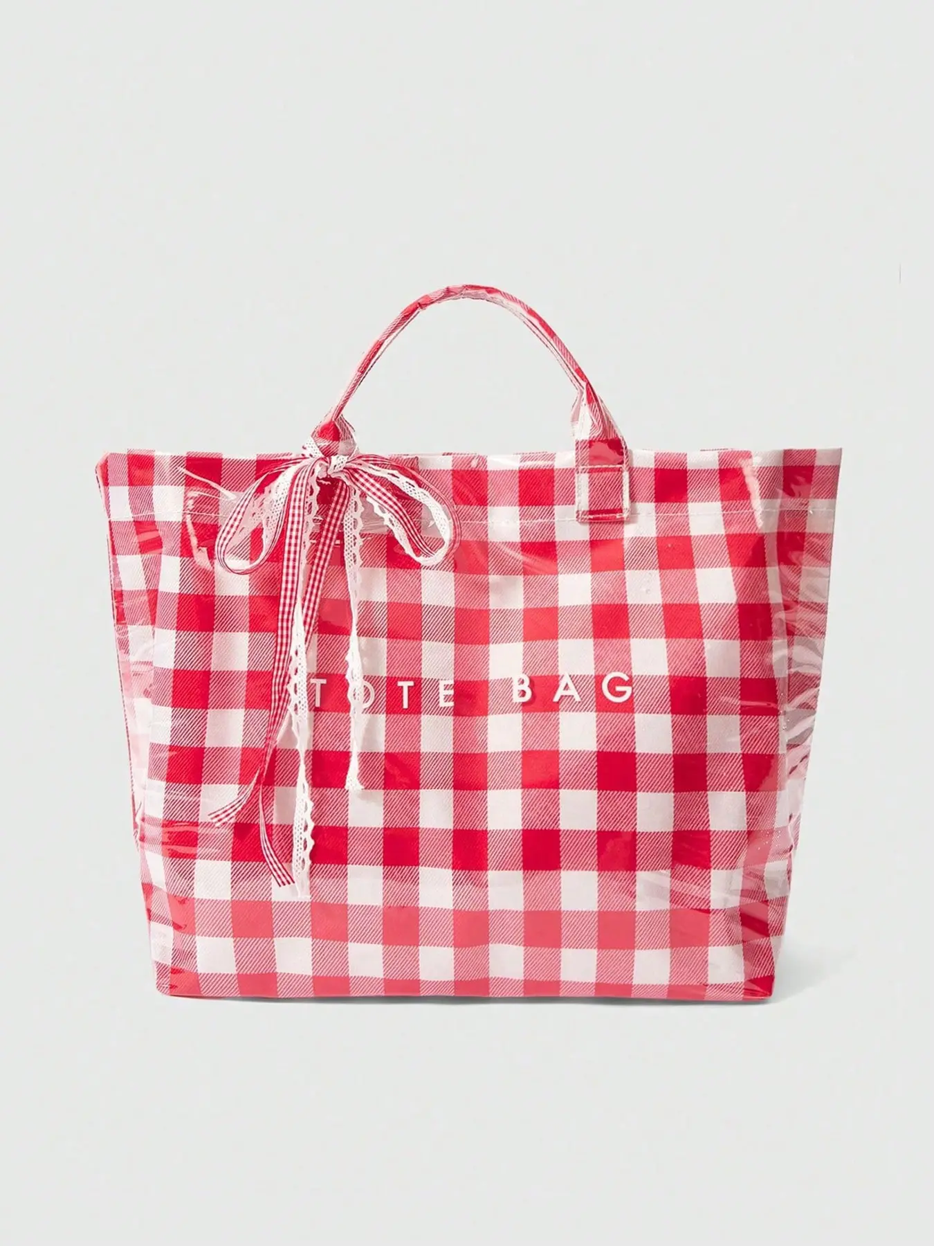 Sweet, minimalist, fashionable texture plaid tote bag, printed decoration, lace bow design, large capacity casual versatile shoulder bag, Trendy Commuter Bag, Casual Bags, suitable for daily commuting, shopping in the mall, and gatherings