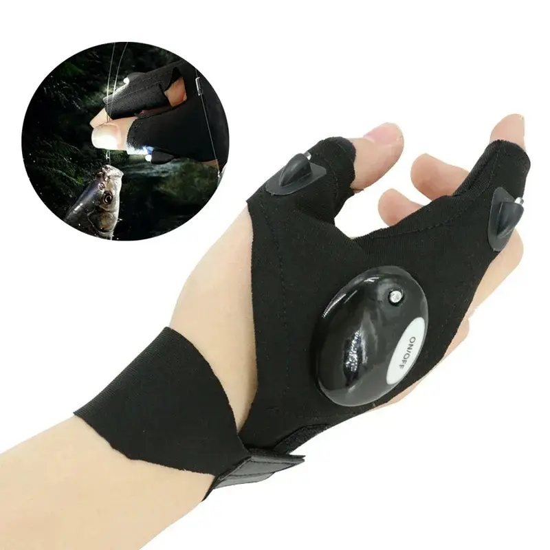 Light Gloves Fingerless llluminated Gloves LED Flashlight Gloves Waterproof for Running Cycling Camping Hiking Rescue