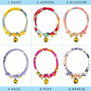 Cute Handmade Floral Cat Collar(6-13") with Bell – Soft Cotton Slip-On, Adjustable & Lightweight for Cats & Kittens