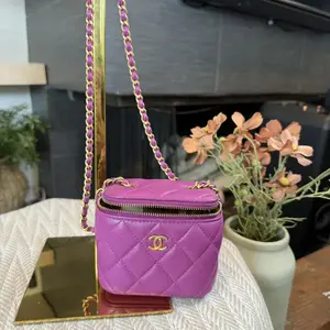 Pre-owned CHANEL Lamb Skin Professional & Technology Bags Classic Mini Pearl Crush Vanity Case with Chain