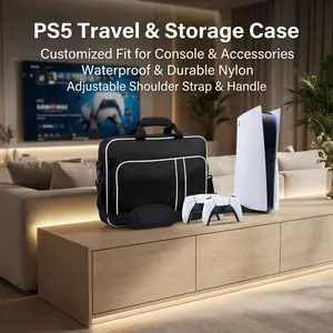 PS5 Travel Case Protective Bag for PS5 Console Disc/Digital Edition with Controllers Game Cards Headset Organizer