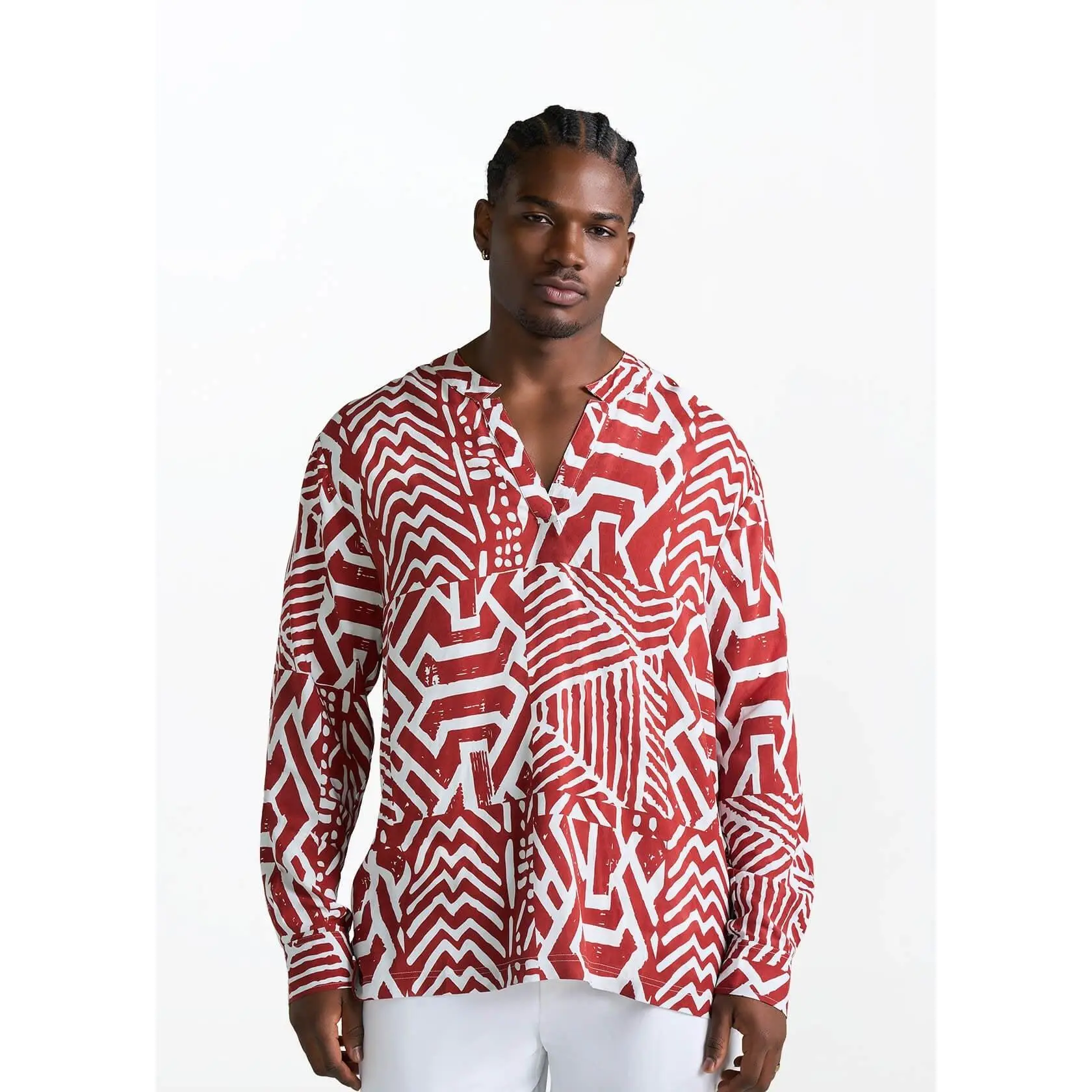 Ajisomo Men's African Print Tunic (Brick Multipattern)