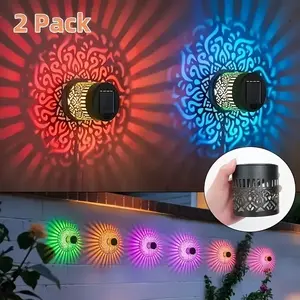 Solar Fence Lights Ip65 Outdoor Led Waterproof Projection Wall Lamp, Colorful Mandala Design LED Solar Light, Garden Patio Stairs Lighting Decor