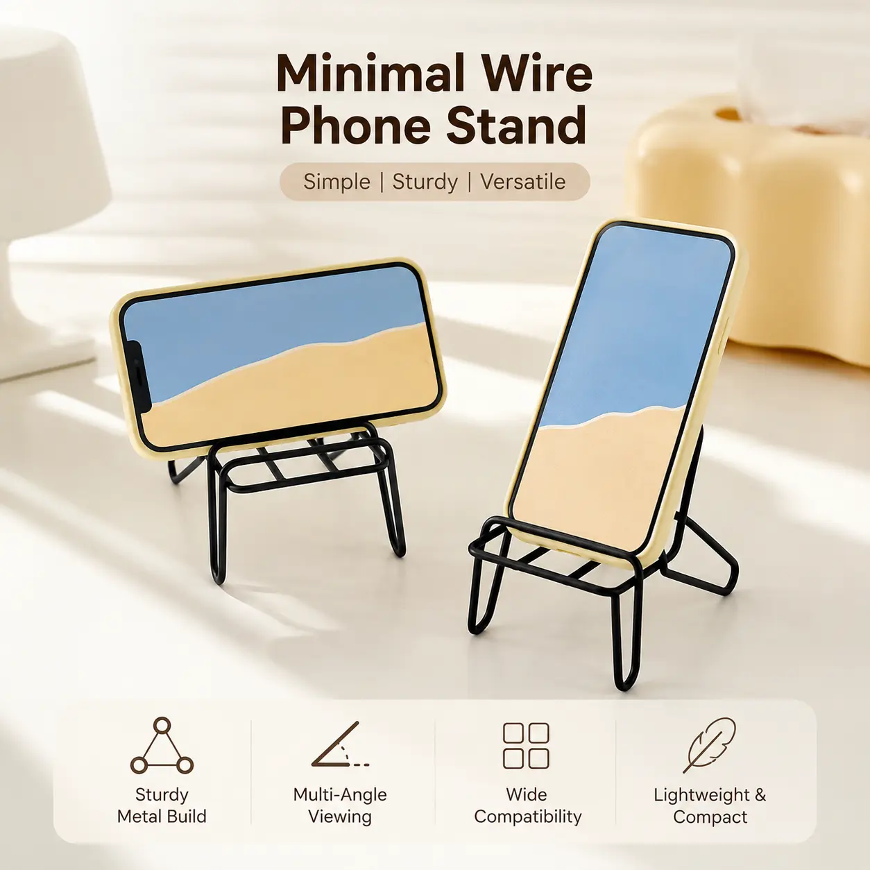 Aesthetic Chair-Shaped Metal Cellphone Holder Mount, 1-Count Desktop Accessory for Smartphones & Tablets, Ideal for Home & Office Room Accessories