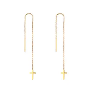 OIDEA Cross Threader Earrings with Long Chain Threader Silhouette, Stainless Steel Jewelry for Women, Minimal Dramatic Dangle Looks