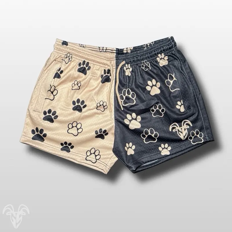 Goat Strength 5” Inseam Mesh Shorts – Split Paw Print Design – Unisex Athletic Workout Shorts with Zipper Pockets