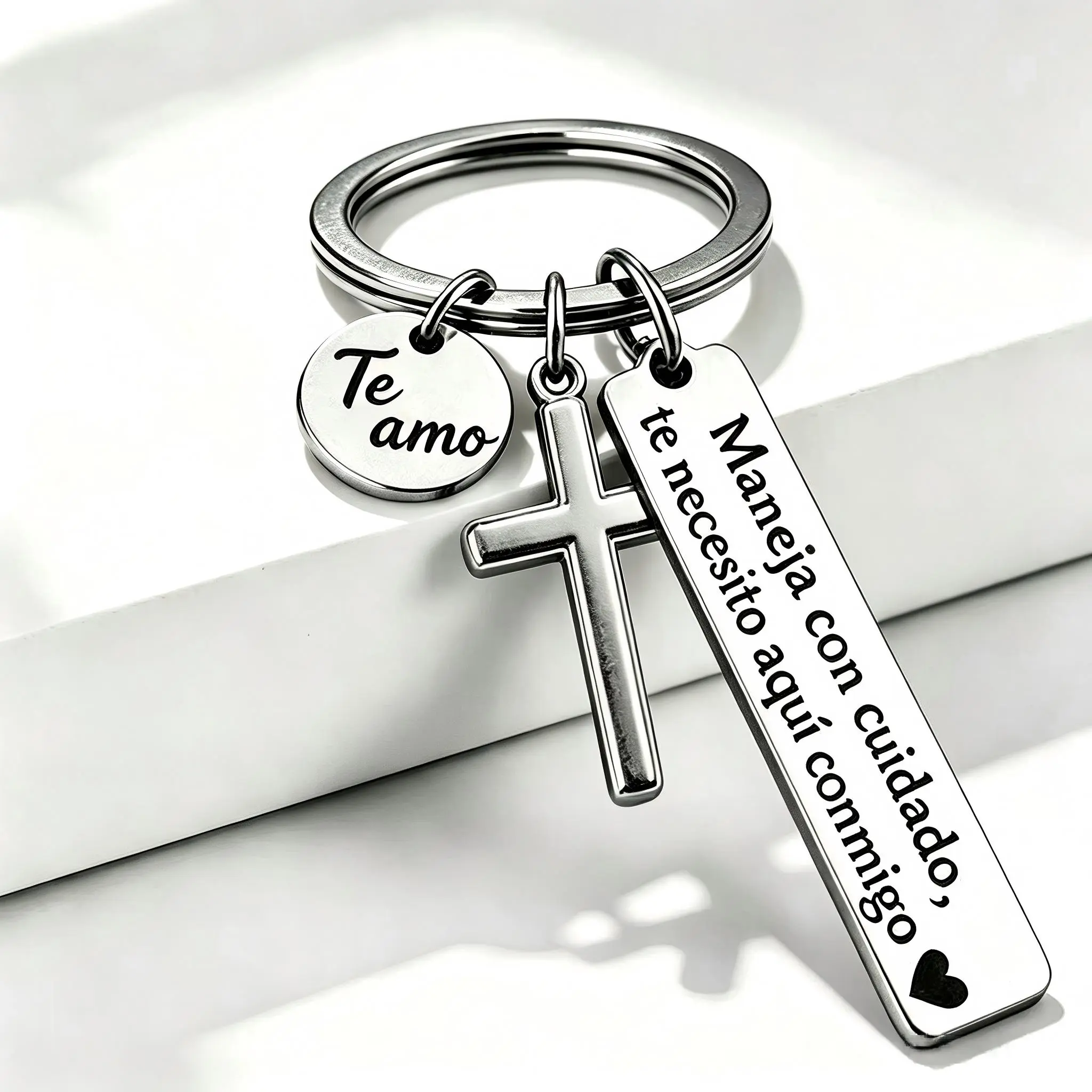 Drive Carefully I Need You Here With Me Keychain Stainless Steel Cross I Love You Charm Romantic Religious Gift for Him Her
