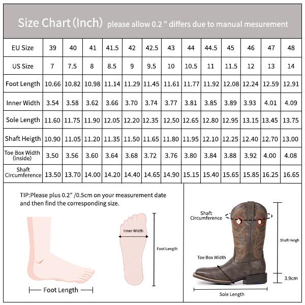 Palitutu Cowboy Boots for Men -Square Toe Botas with Classic Embroidered,Comfortable and Fashion Soft PU Leather,Fashion Closed Walking Shoes