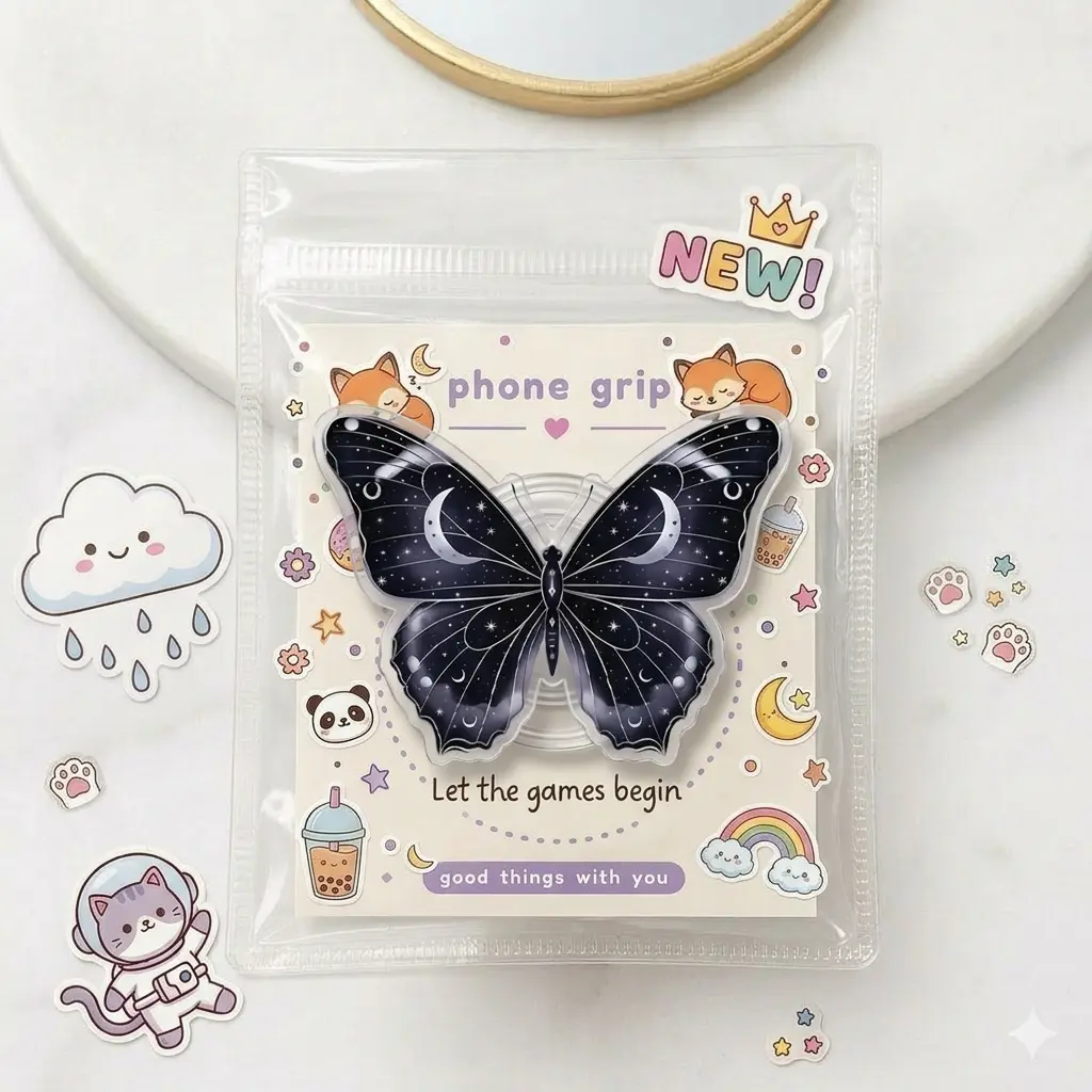 Celestial Moon Butterfly Phone Grip Holder Cute Galaxy Moth Expanding Stand Aesthetic Phone Accessories Gift for Her Teen Girls Women
