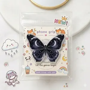 Celestial Moon Butterfly Phone Grip Holder Cute Galaxy Moth Expanding Stand Aesthetic Phone Accessories Gift for Her Teen Girls Women