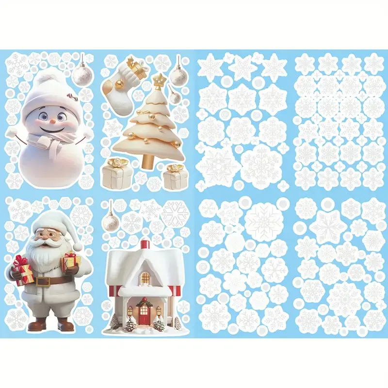 Christmas Window Clings Set (113pcs/4 Sheets or 250pcs/8 Sheets) - Santa/Snowman/Tree | Reusable Paper Decals for Festive Glass, Home & Party Decorations