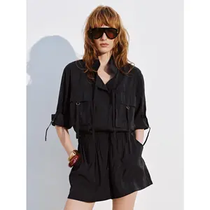 URBAN REVIVO 2026 Summer Women's Minimalist Basic Casual Polyester-Modal Thin Strappy Buckle Hip Overalls, Chic Fabric Jumpsuit UWG660045
