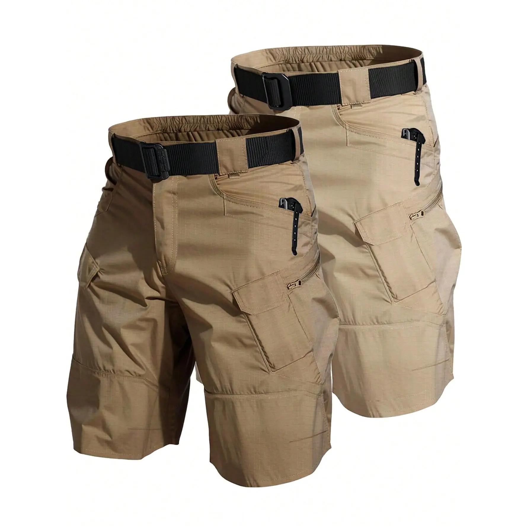 2pack Men's Hiking Cargo Shorts Outdoor Waterproof Tactical Shorts Quick Dry Work Shorts With Multi-Pockets(NO Belt)