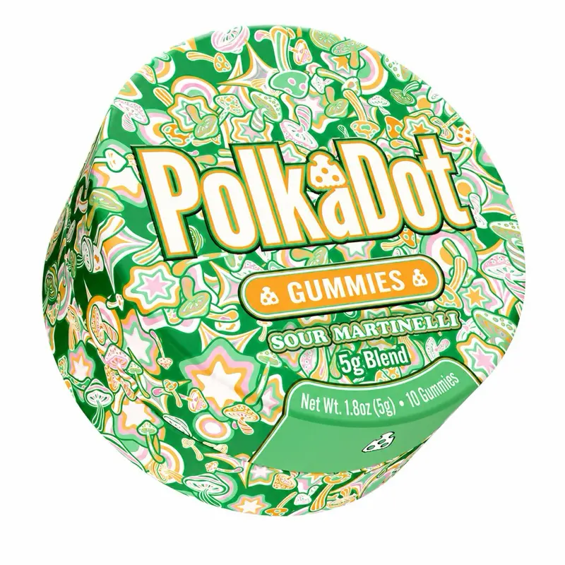 Polkadot Sour Martinelli Gummies, 10 Count, High Potency Plant-Based Mushroom Gummies, Sour Apple, Soft Chewy Gummies, 100% Organic Ingredients, High-Quality Formula, Freshness-Sealed, Secure Metal Tin, Travel-Friendly Packaging, Proudly Made in USA