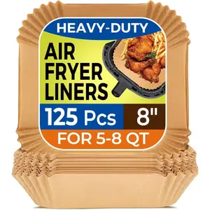 Air Fryer Paper Liners, 125Pcs Parchment Paper, Air Fryer Liners Disposable for Microwave, Non-Stick Air Fryer Liner Square Free of Bleach (8IN)