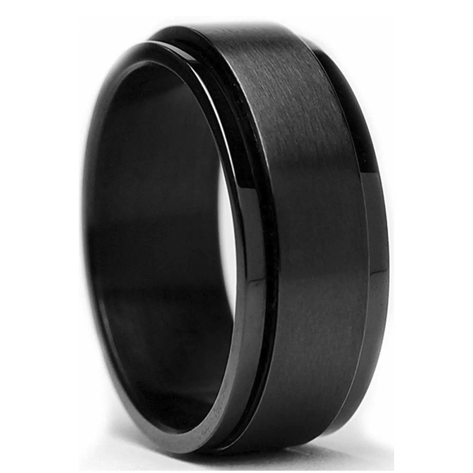 Men's Black Stainless Steel Spinner Ring Band 8MM Sizes 6 to 15
