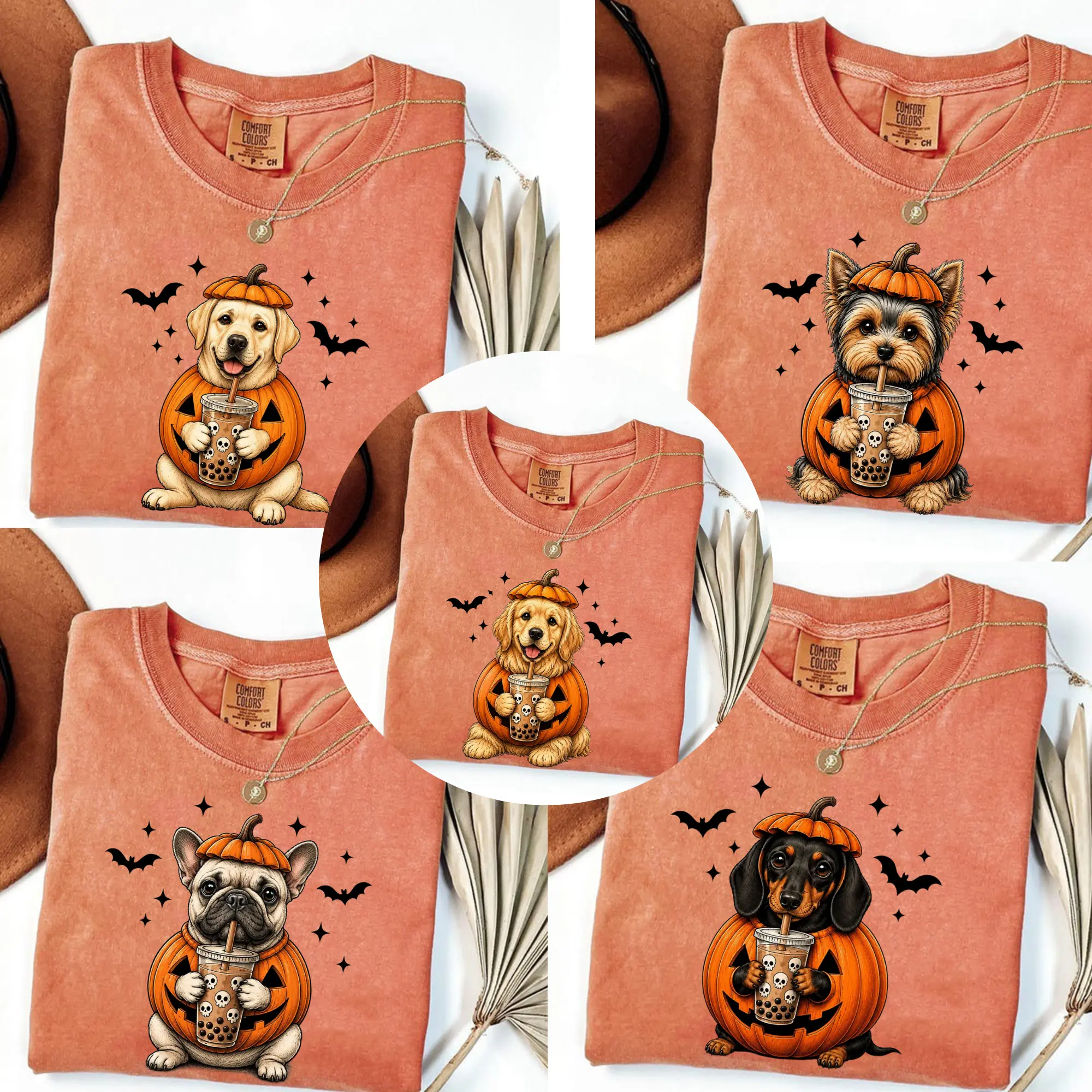 Comfort Colors Custom Halloween Dog T-Shirt – Choose from 50+ Dog Breeds, Cute Pumpkin Dog Tee