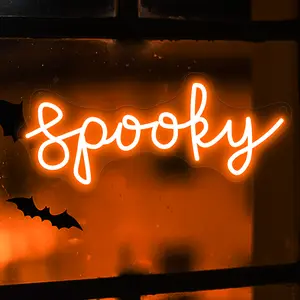 1pc Halloween Spooky Neon Sign, USB Powered, Halloween Ambiance Decor, Perfect for Halloween, Party, Bar, Hotel Decorations Led Mood Light Home Ornament