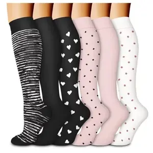 MhzyCaus 6 Pack Calf-Length Fashion Socks for Women - Moisture-Wicking Compression Sports Socks with Patterned & Dots Design for Daily Work Travel Use