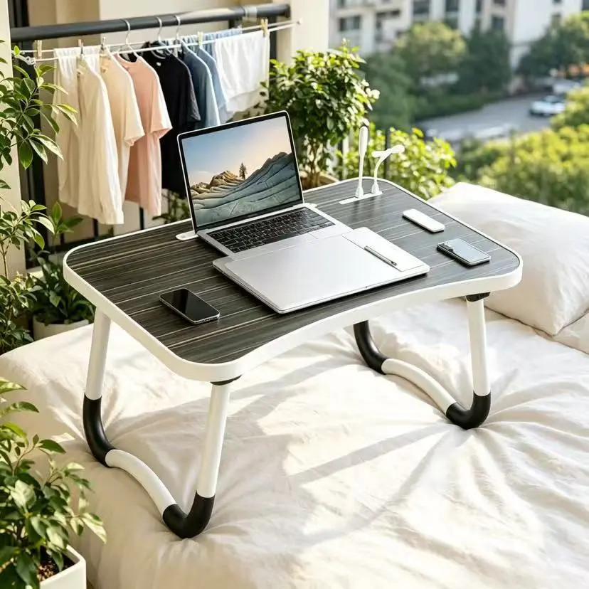 [cozy]Extra Large Portable Laptop Bed Desk Folding Table, Computer Stand with Cup Holder