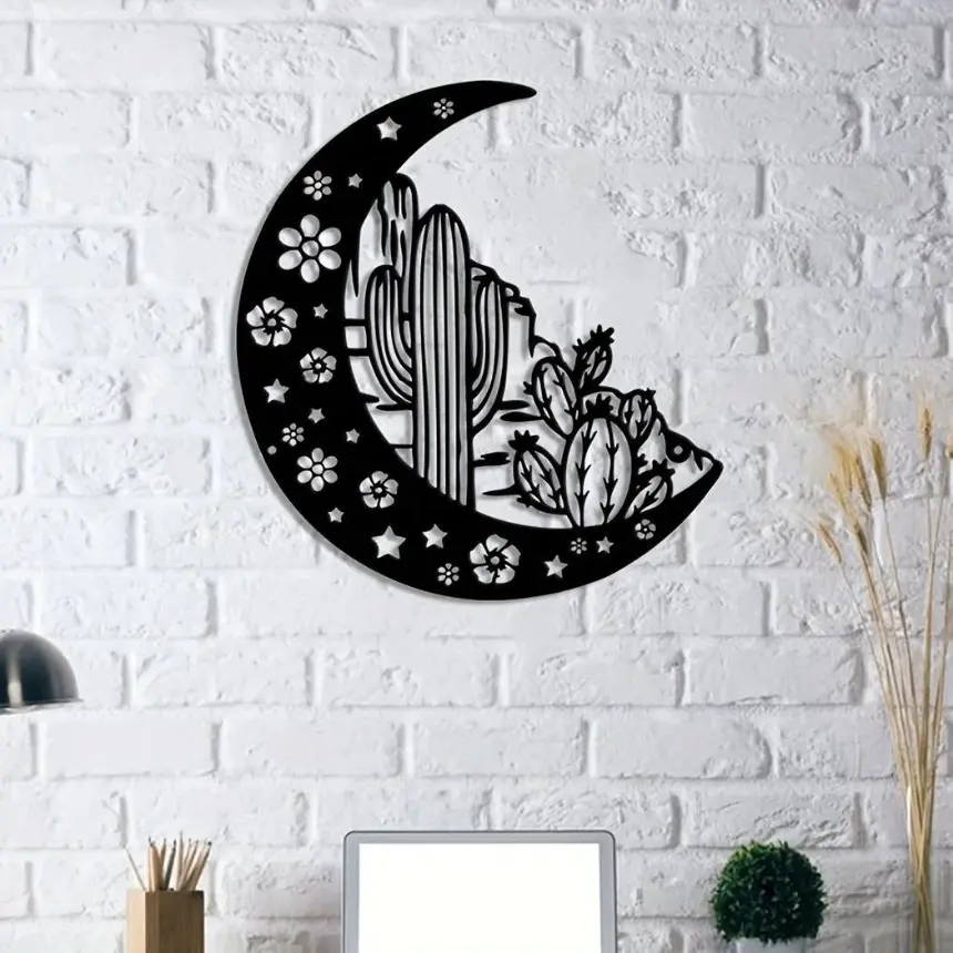Cactus Moon Metal Sign, Artistic Cactus Wall Art, Cactus Wall Decor, Front Door Decor, Door Hanger, Outdoor Decor, Cactus Room Decor