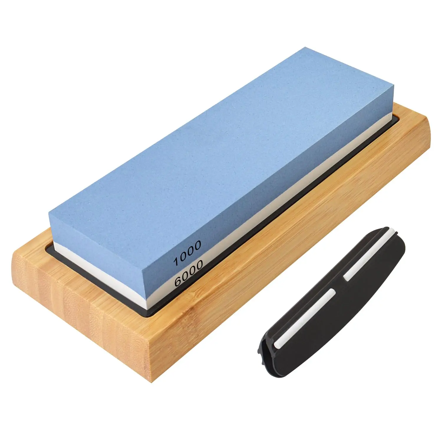 Gunpla Premium 2-in-1 Sharpening Whetstone Blade Sharpener Set, 1000/6000 Grit Professional Water Stone, Non-Slip Bamboo Base, Silicone Angle Guide for Kitchen, Hunting Knives