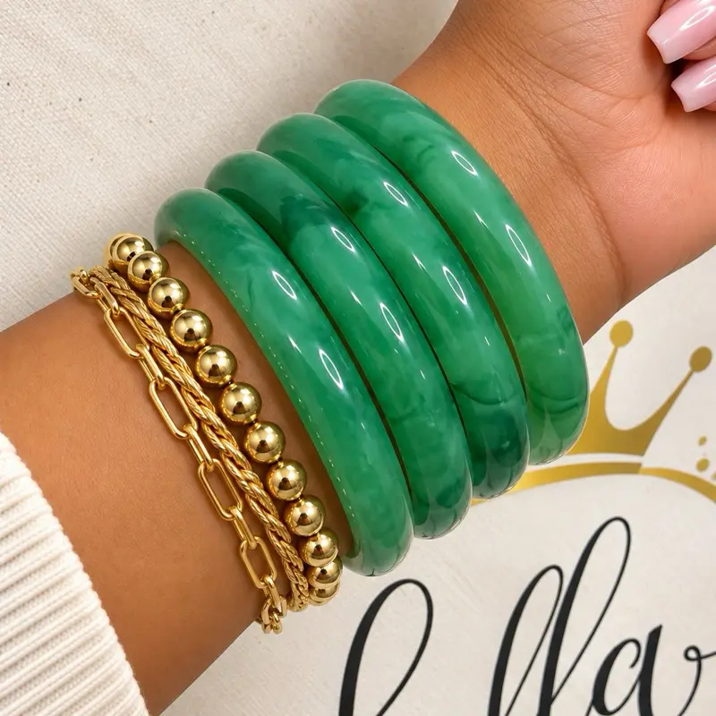 Glass Jade Bangles, Elegant Smooth Round Fashion Accessories for Women
