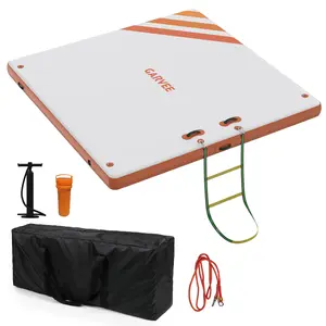 Heavy-Duty Inflatable Floating Dock Platform, Non-Slip PVC Water Mat for Lake Pool Beach, Ultra-Stable Air Dock with Pump & Carry Bag, Portable Island Raft for Boating Yoga Fishing, Orange Edging Swimming Platform - Multiple Sizes