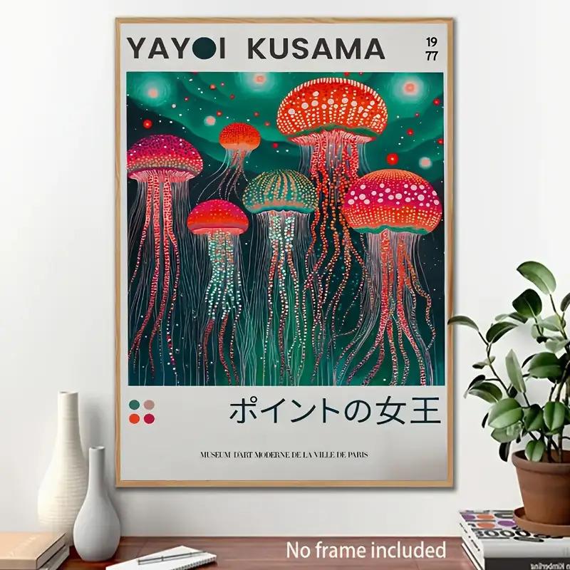 Yayoi Kusama Style Psychedelic Jellyfish Pop Art Print - Vertical Canvas Poster, Neon Abstract Ocean Wall Decor for Bedroom, Living Room, Office Indoor/Outdoor Use - Modern Japanese Pop Art Poster for Spring and Fall Aesthetics restaurant