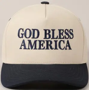 God Bless America Embroidered Two-Tone Canvas Trucker Hat, God Bless America Cap, Headwear, God Bless America Hat