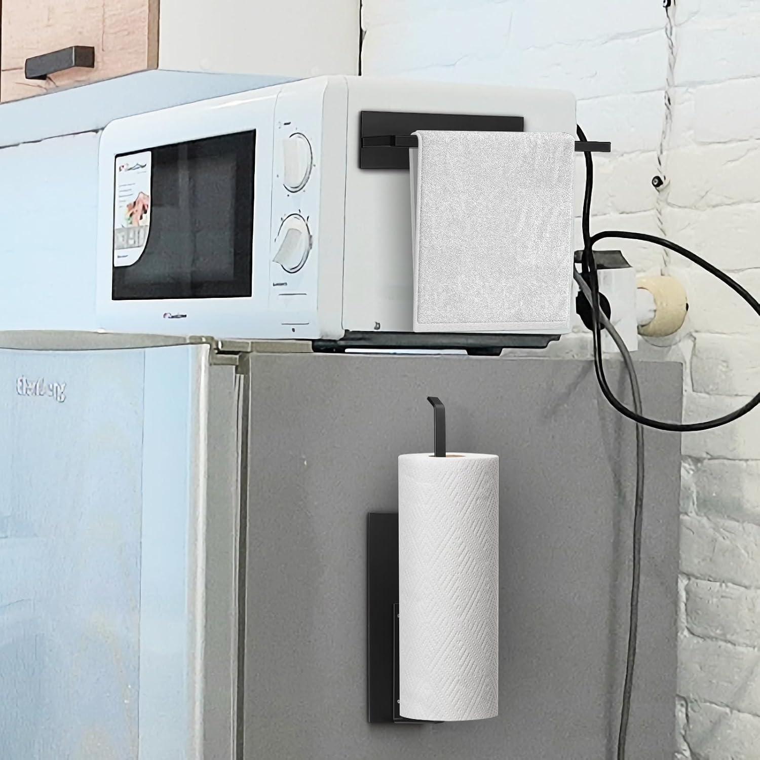 Paper Towel Holder, Magnetic Paper Towel Holder for Fridge, Toilet Paper Roll Holder Magnet Towel Rack Wall Mount Fridge Organizer for Paper Towels Rolls Bathroom Pantry RV Kitchen Storage