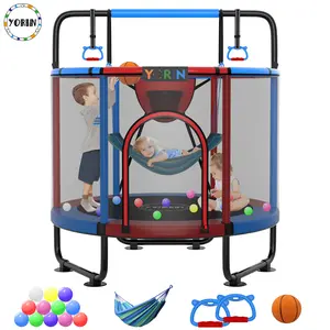 YORIN Kids' Mini Trampoline (55"-66"), ASTM F381-16 & F2225-15 Certified, with Adjustable Swing & Gymnastics Bar, Bounce Fun Outdoor Fun Toy for Birthday/Christmas Gifts, Indoor-Outdoor Backyard Use