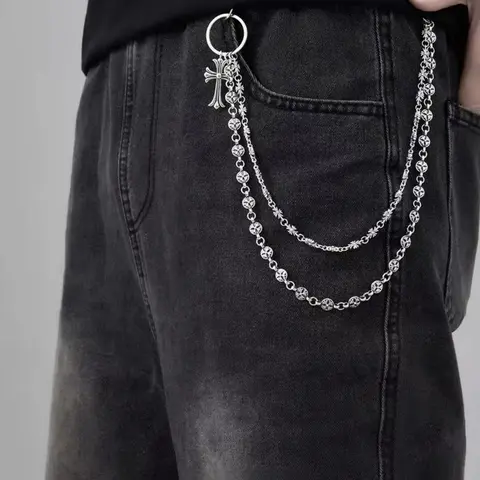 Punk Rock Metal Waist Chain, Unisex Hip Hop Jewelry Gift Pendant, Large Ring Wallet Keychain, Denim Jeans Accessory, Boho Style, Body Jewelry