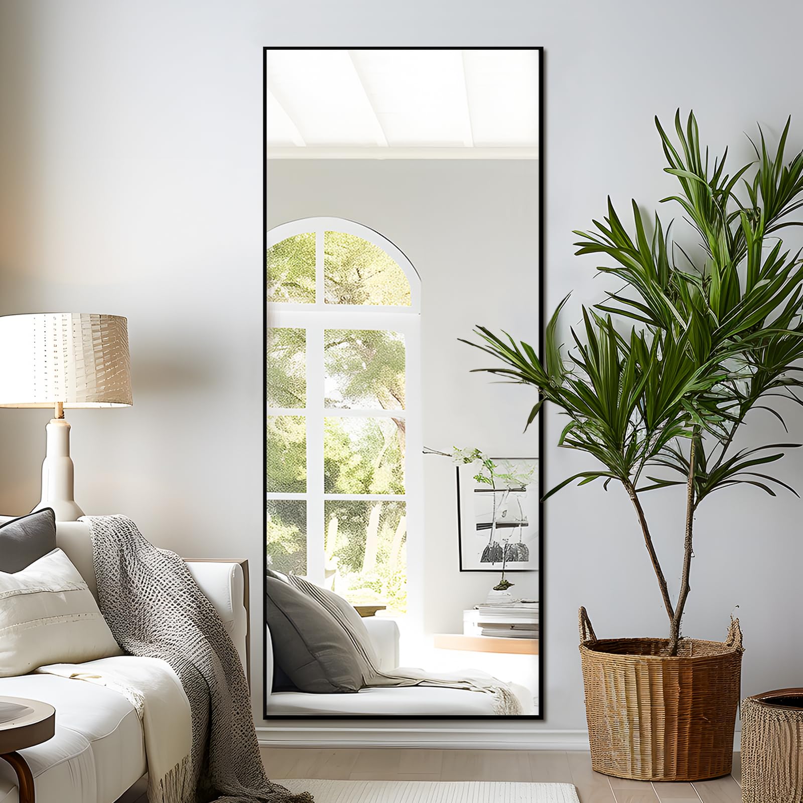 71x26 Full Length Mirror, XX-Large Arch Mirrors with Stand, 71x26 Inches Floor Mirror for Wall Hanging or Leaning, Bedroom, Dressing Room, Black Floor Mirror with Stand, Aluminum Alloy Frame Full Body Mirror