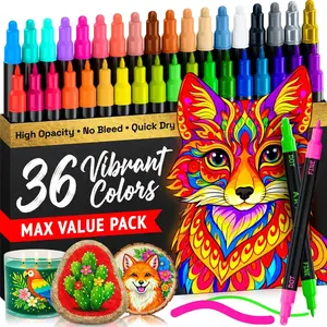 36 Precision Dual-Tip   Markers -  Pens Set with Dot & Fine Tips for Fabric, Rock, Glass, , Coloring Books - Classroom & Art Supplies  - Teacher Appreciation