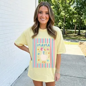 Comfort Colors Floral Mama Goose T-Shirt, Striped Motherhood TShirt, Cottagecore Mama Tee, Trendy Preppy Mom Tee, Floral Goose T-Shirt