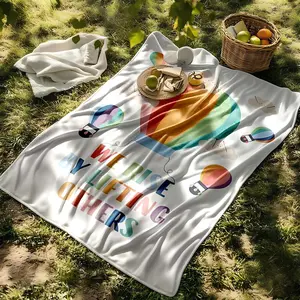 1 piece Colorful hot air balloons with positive and motivational English phrases themed flannel blanket - Flannel woven blanket in modern style, suitable for sofas and beds, all-season use, super soft and comfortable, digitally printed pattern