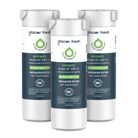 GLACIER FRESH Built-In Chip Refrigerator Water Filter Spare Replacement Part, NSF/ANSI 42 Certified, Compatible with GE XWFE/XWF, 1 Count (Pack of 1), 200 Gal, 6-Month Lifespan, Chlorine-Removing, Tool-Free Install, Leak-Proof Seal, Includes Chip
