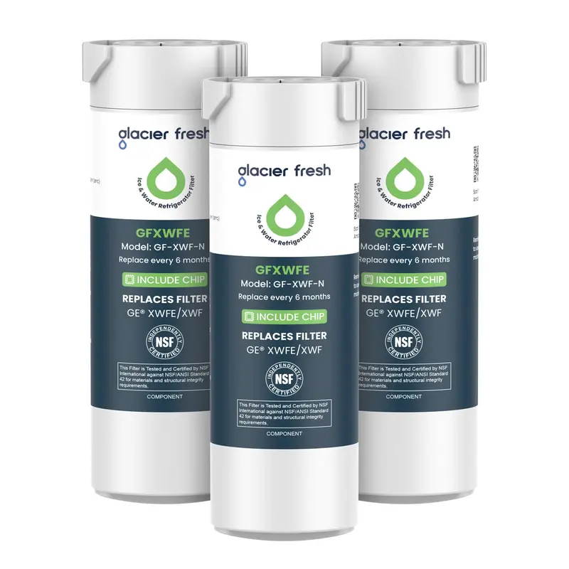 GLACIER FRESH Built-In Chip Refrigerator Water Filter Spare Replacement Part, NSF/ANSI 42 Certified, Compatible with GE XWFE/XWF, 1 Count (Pack of 1), 200 Gal, 6-Month Lifespan, Chlorine-Removing, Tool-Free Install, Leak-Proof Seal, Includes Chip