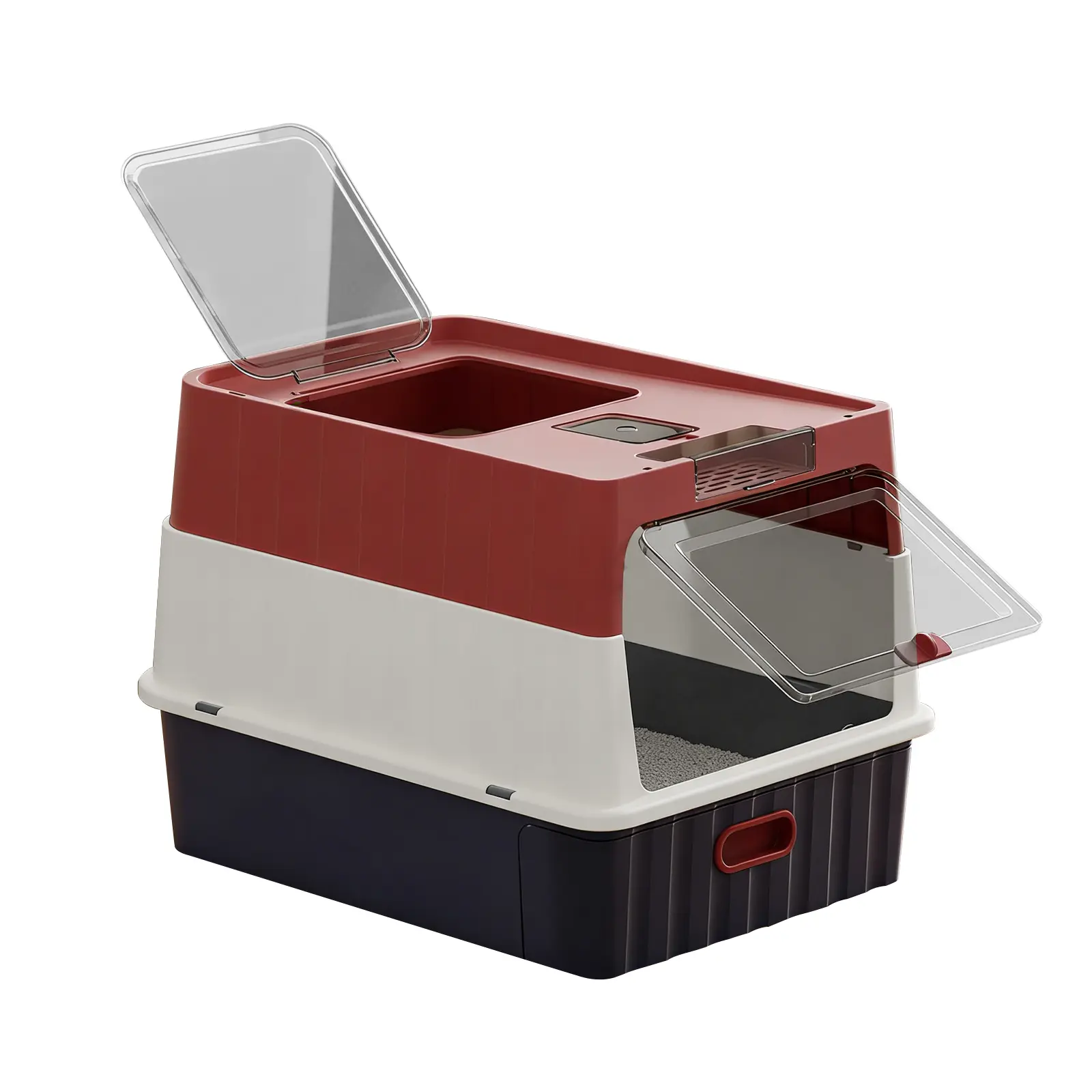 Red Drawer-Style Fully Enclosed Cat Litter Box - Anti-Splatter, Easy-Clean, Odor-Isolation Indoor Household Toilet for Daily Use