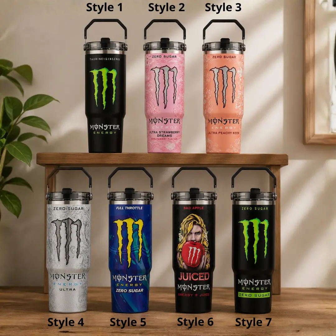 Mons.Energy Green Claw Energy Inspired 20oz/30oz/40oz Stainless Steel Tumbler, Neon Logo Travel Mug, Vacuum Insulated Coffee Cup, Gift for Energy Drink Fans