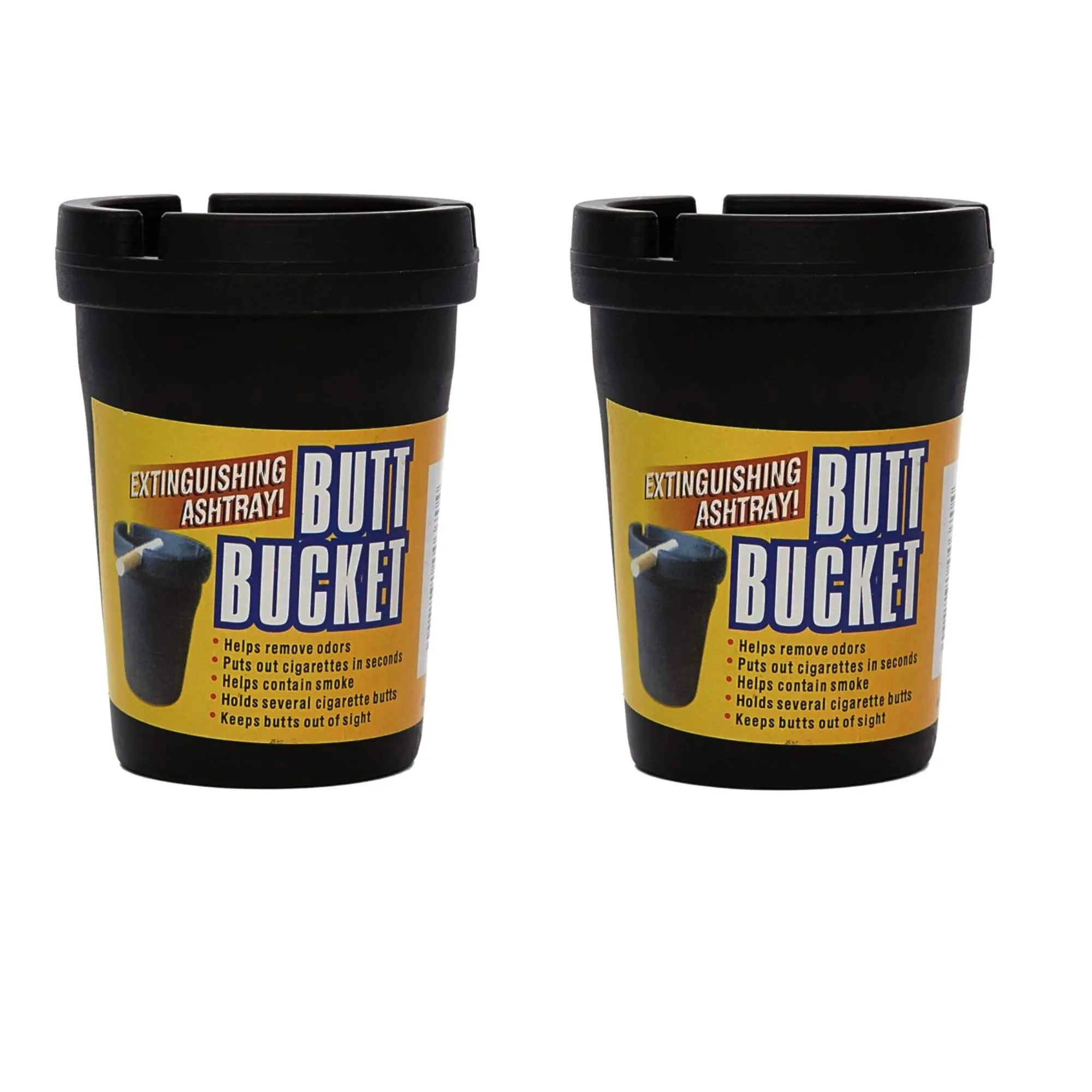 2-Pack Lightweight Plastic Butt Bucket Ashtray with Odour Control, Detachable Arm & Cup Holder - Lighter Accessory for Car/Home Home Supplies