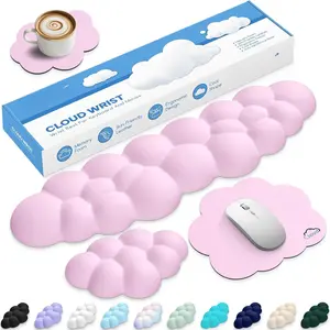 Cloud Wrist Rest Keyboard Cushion, 4-in-1  Cloud Keyboard Wrist Rest and  Pad Set with Memory  Arm Support for Palm, Cute Desk Accessory for PC Gaming Setup,