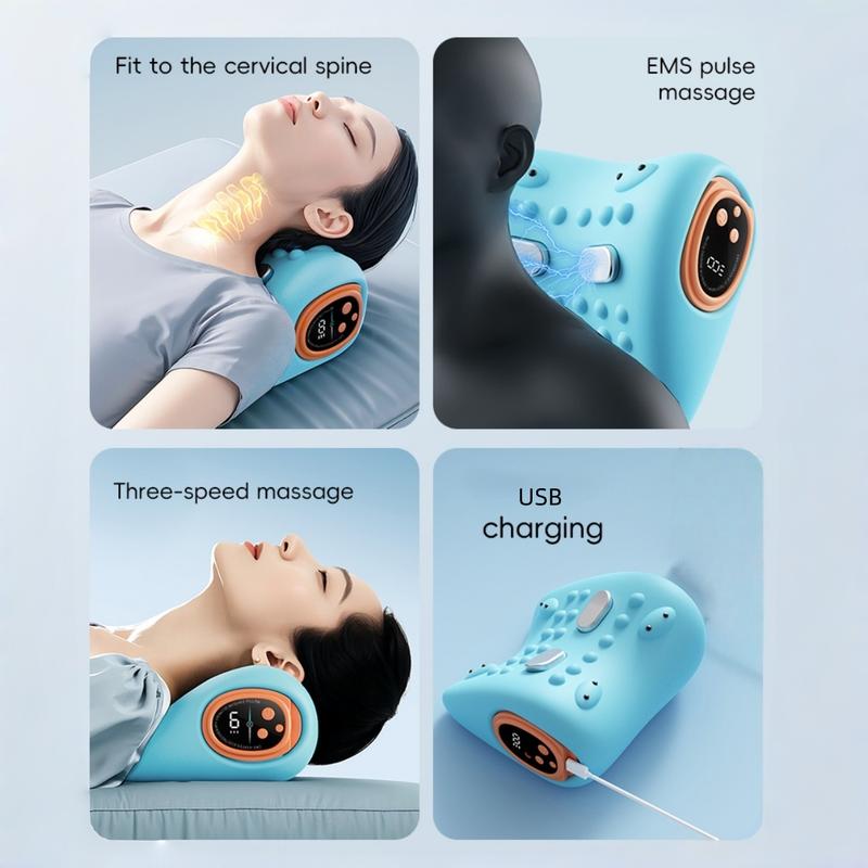 Neck Massager , Neck and Shoulder Relaxer with Heat, 3 Modes, Portable Pillows for Pain Relief and Muscle Relax, 26° Angle Cervical Traction Device for Back, Shoulder，Party gift