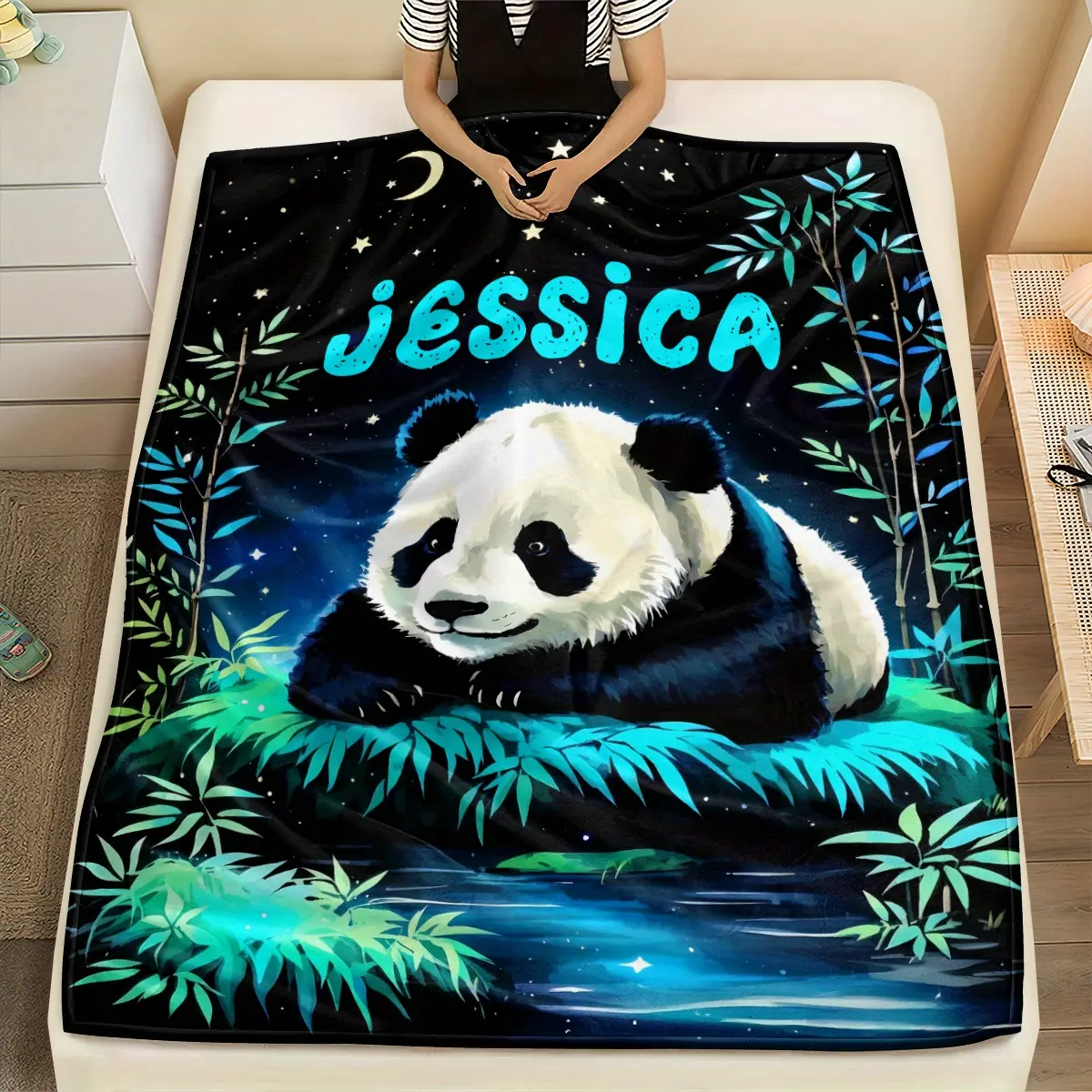 Customizable Panda Flannel Blanket - Soft, Warm, Lightweight |   Ideal For Sofa, Bed, Travel, Camping |   Personalized With Your Name |   Cozy Home Decor, Personalized Blanket