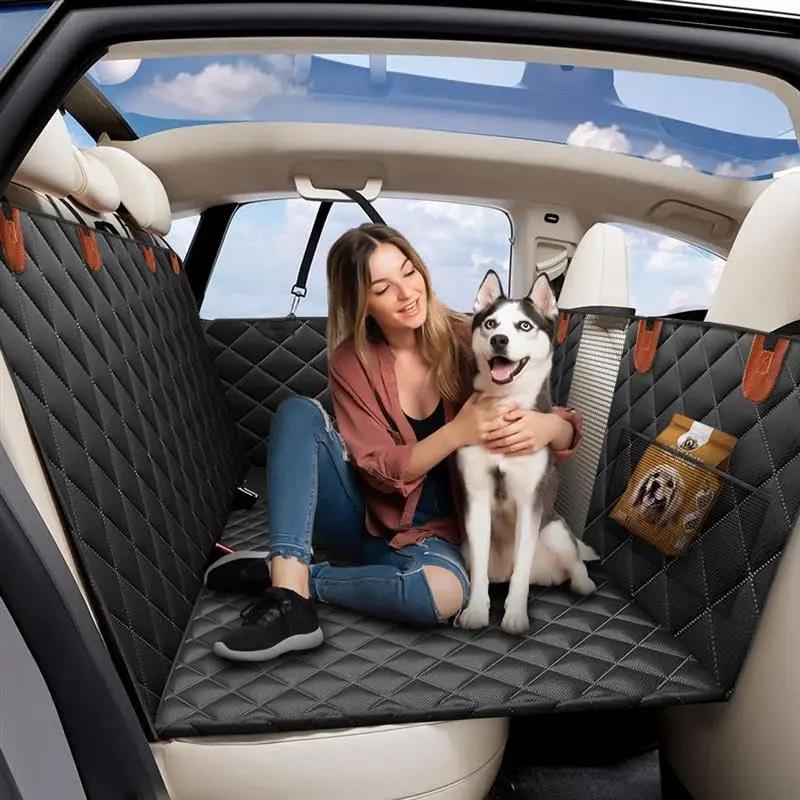 EcoNour Dog Car Seat Extender & Waterproof Oxford Fabric Seat Cover - 51x63 in, Buckle, Plain Design, 3 PP Boards, Hard Bottom, 400 Lbs Capacity, Zipper, Durable Pet Travel Accessory for Cars, 51 X 63 Inches